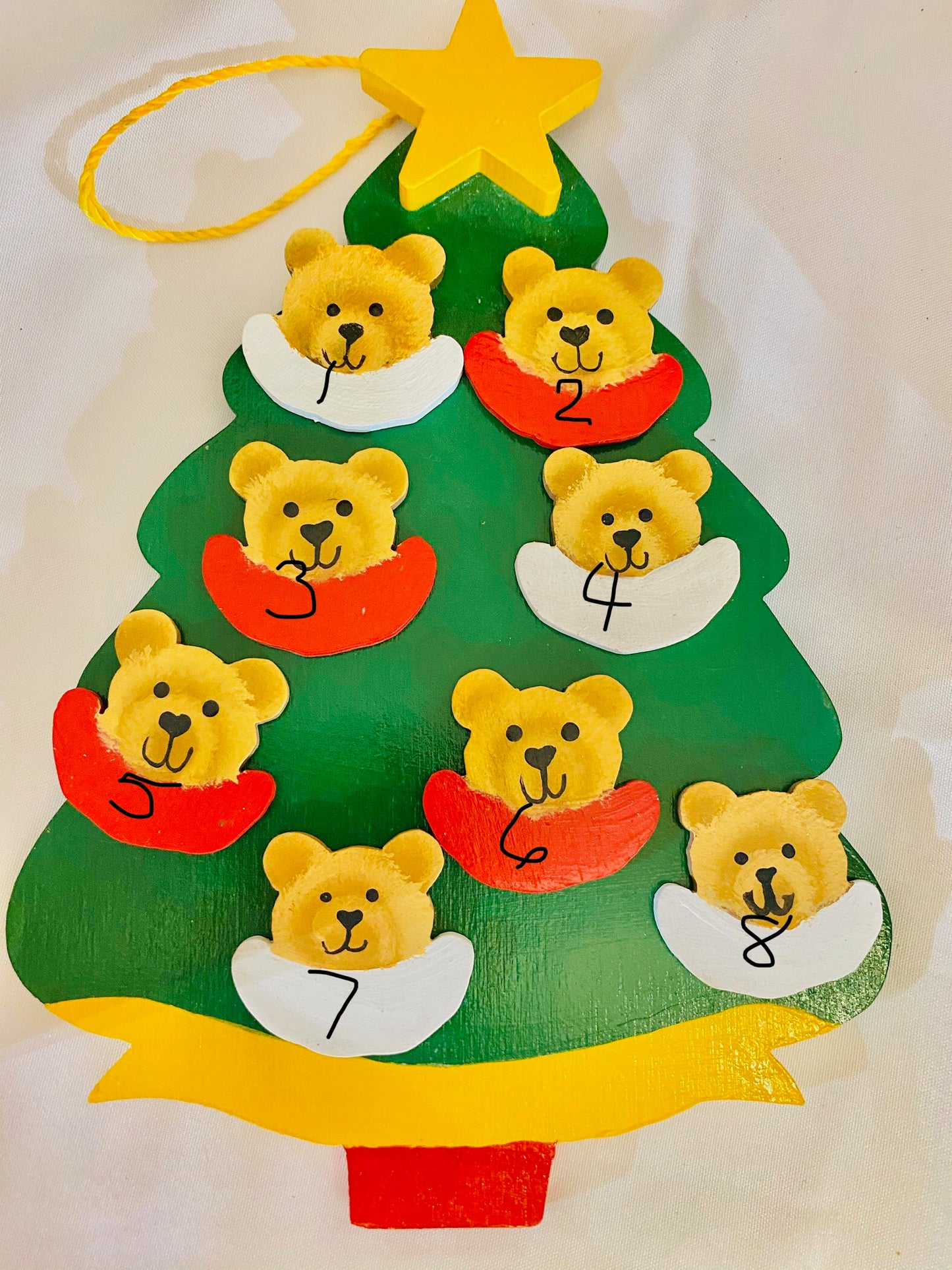 Personalized Ornament  8 Bear Faces on a Christmas Tree 7.5"  x 6"