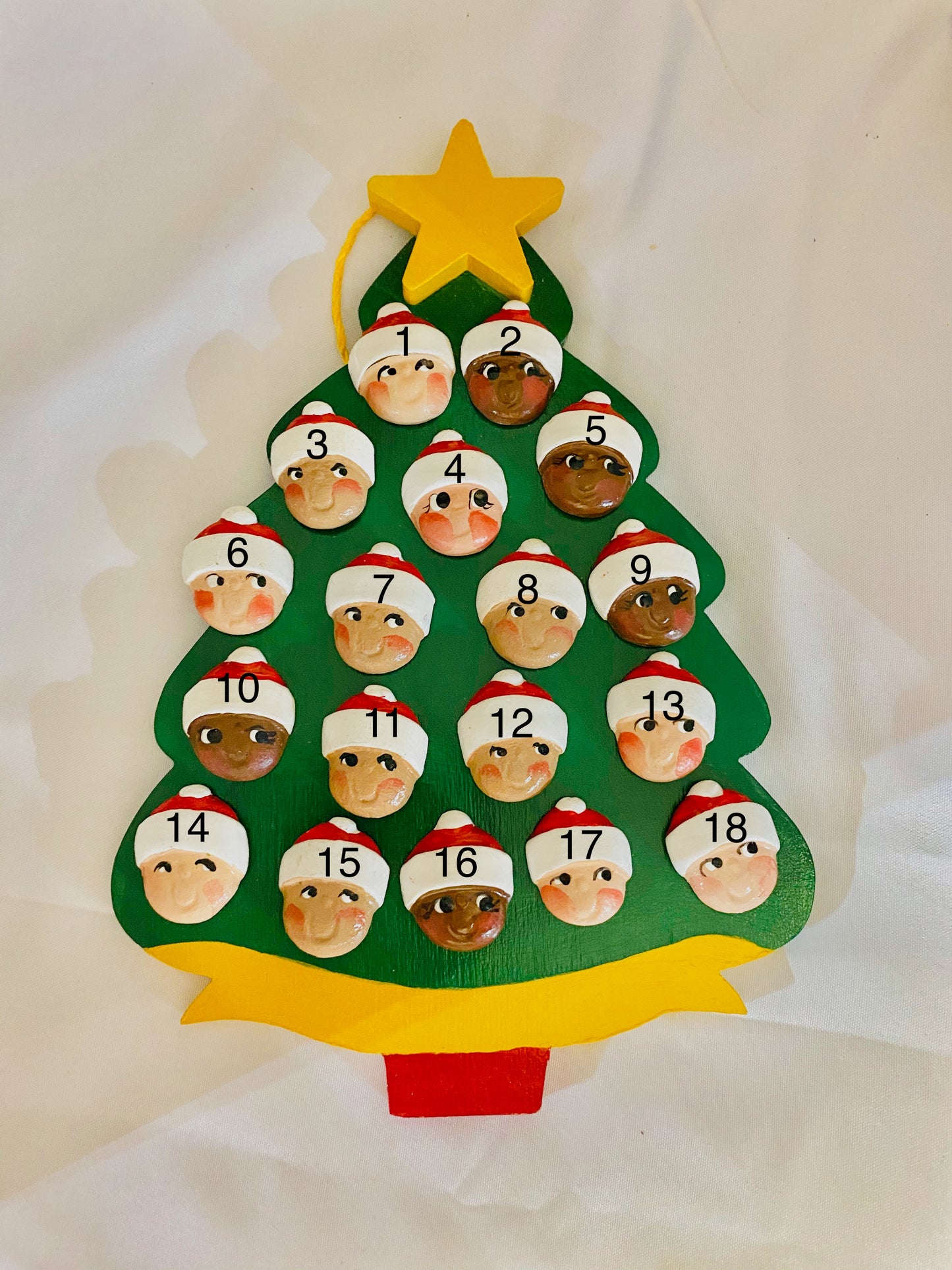 Personalized Ornament 18 Santa Faces on a Christmas Tree 7.5" x 6"