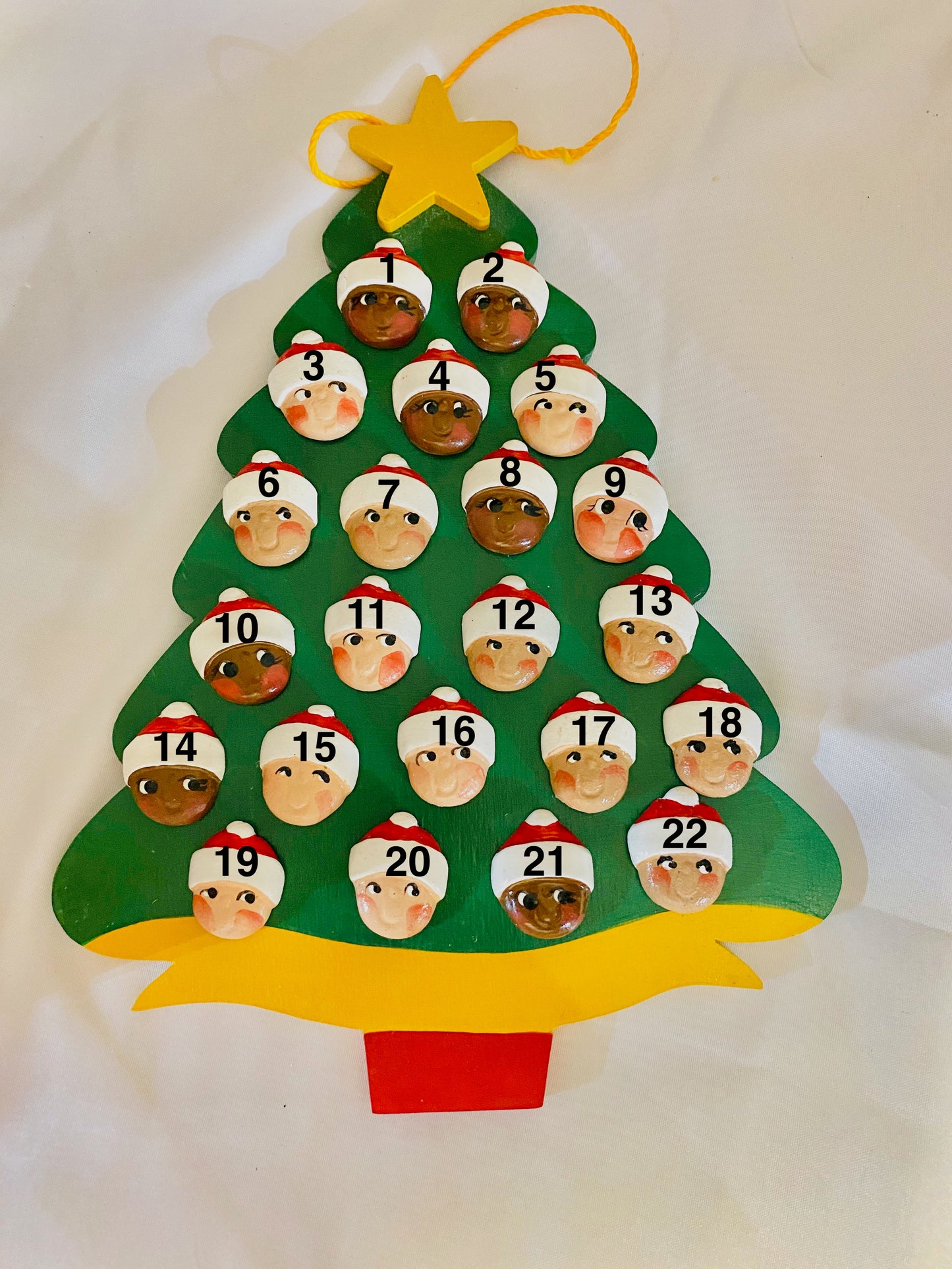 Personalized Ornament  22 Santa Faces on a Christmas Tree 8.5" x 7"