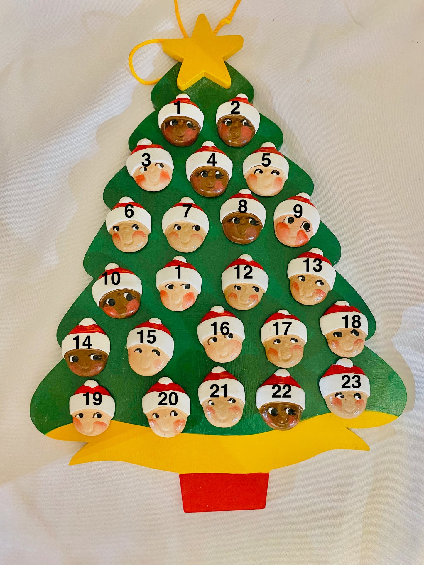 Personalized Ornament 23 Santa Faces on a Christmas Tree  8.5" x 7"