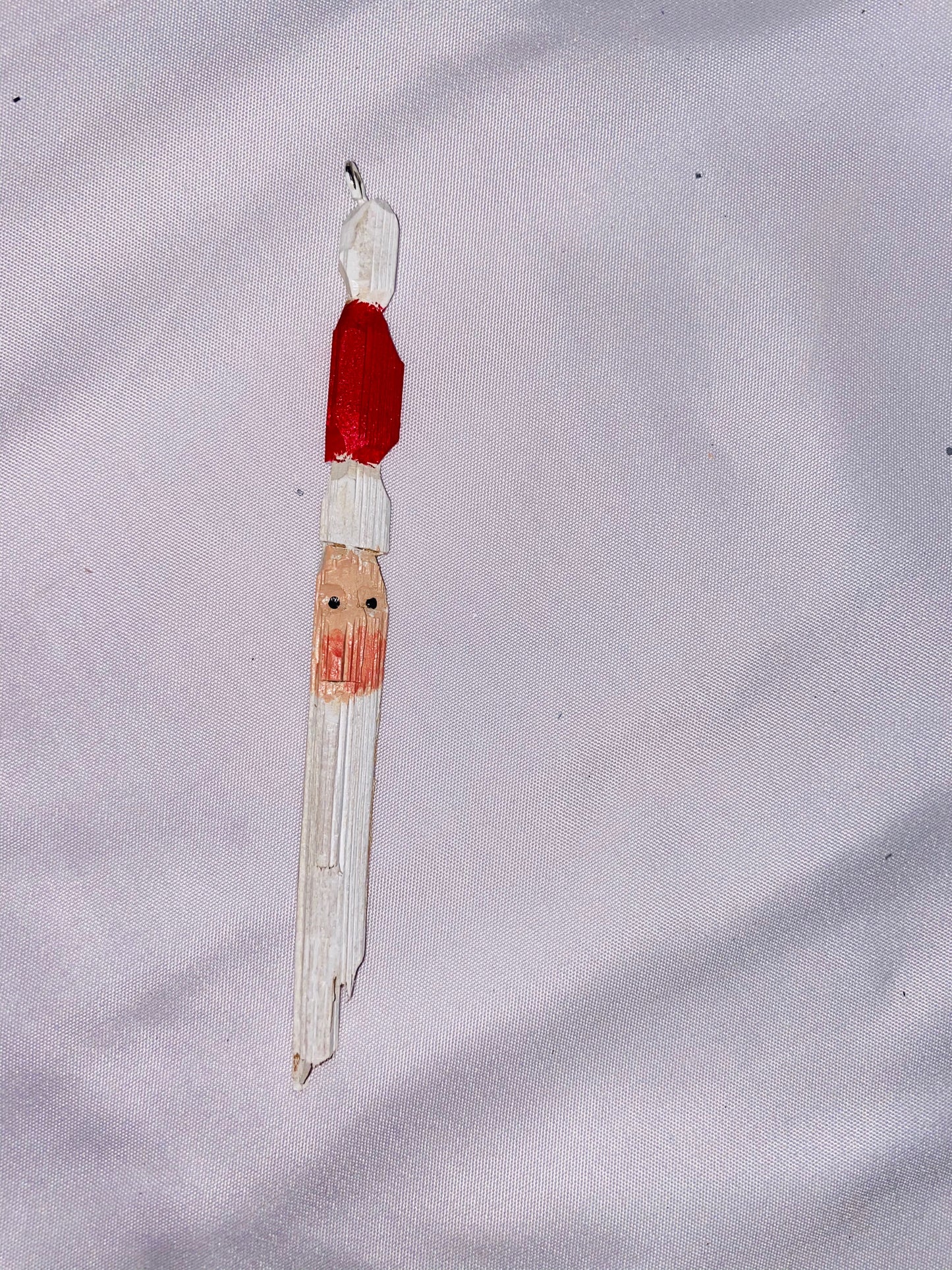 Hand Carved Cedar Santa Claus Stick Christmas Tree Ornament