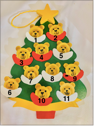 Personalized Ornament  11 Bear Faces on a Christmas Tree 6" x 4.5"