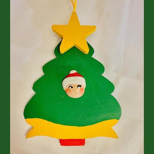 Personalized Ornament  Santa Face on a Christmas Tree  4.5" 3.5"