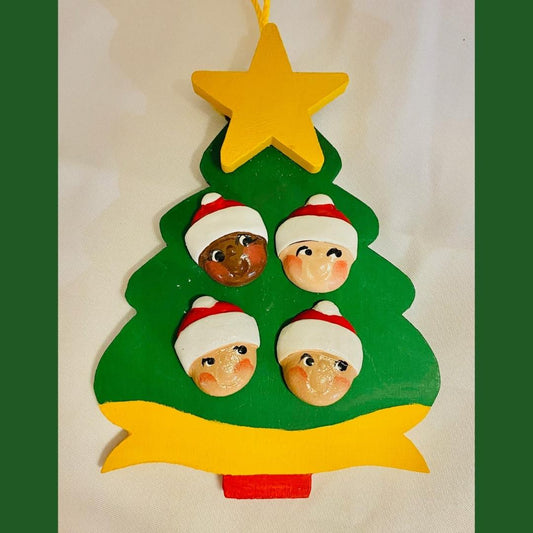 Personalized Ornament 4 Santa Face on a Christmas Tree 4.5" 3.5"