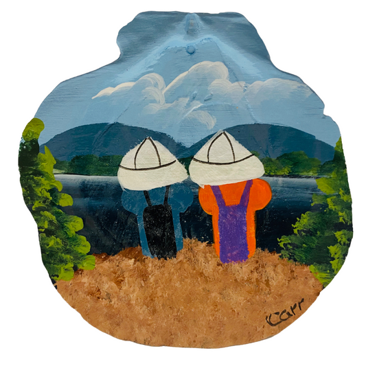 Personalized 2 Hikers Hand Painted on a Scallop Shell
