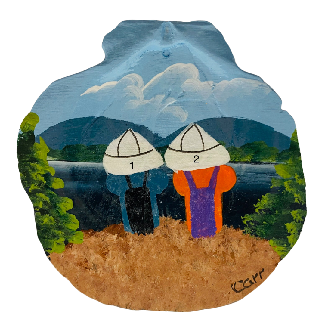 Personalized 2 Hikers Hand Painted on a Scallop Shell