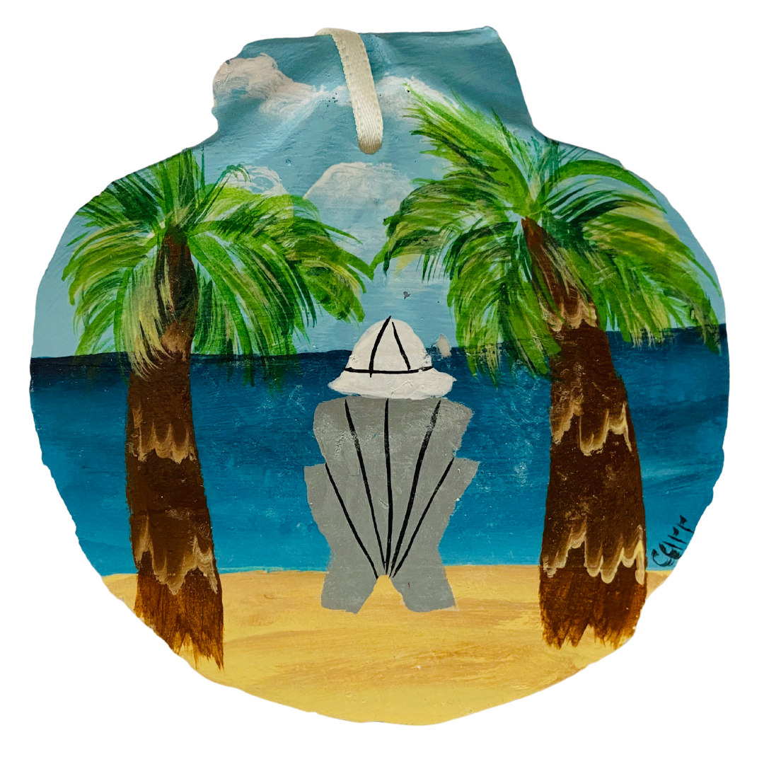 Personalized Caribbean Beach with 1 Person Hand Painted Scallop Shell