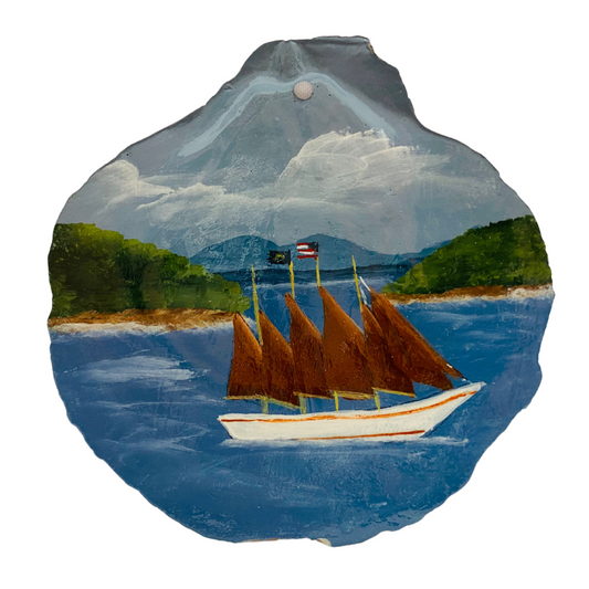 Sailing around the Islands Hand Painted on a Scallop Shell