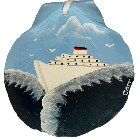 Cruise Ship Hand Painted on a Scallop Shell