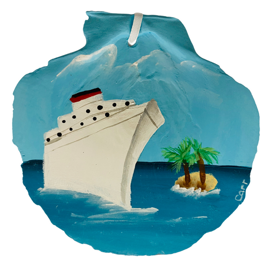 Cruising in the Caribbean Hand Painted on a Scallop Shell