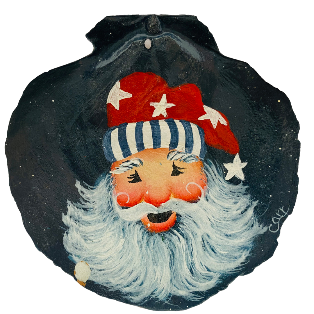 Santa Claus with Stars Hand Painted on a Scallop Shell