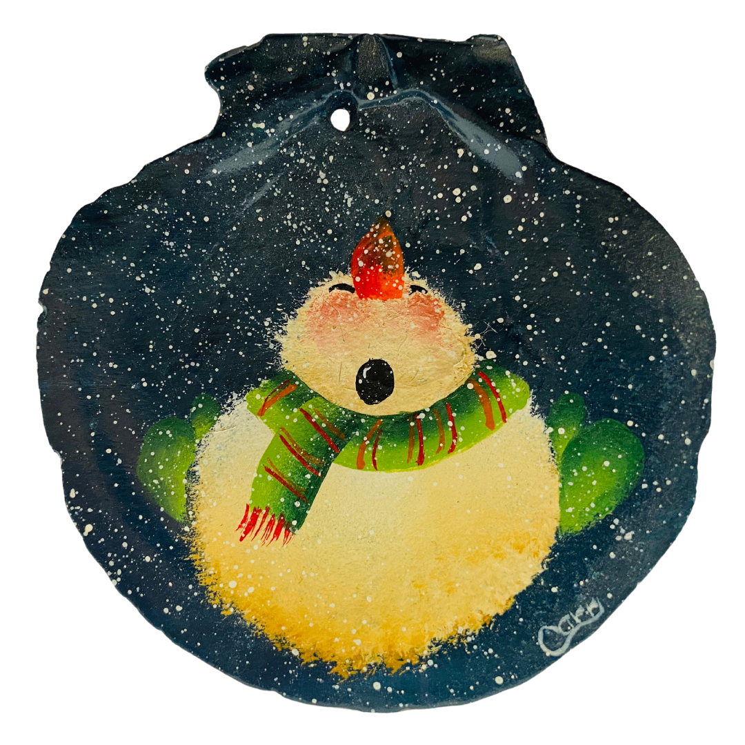 Singing Snowman Hand Painted on a Scallop Shell