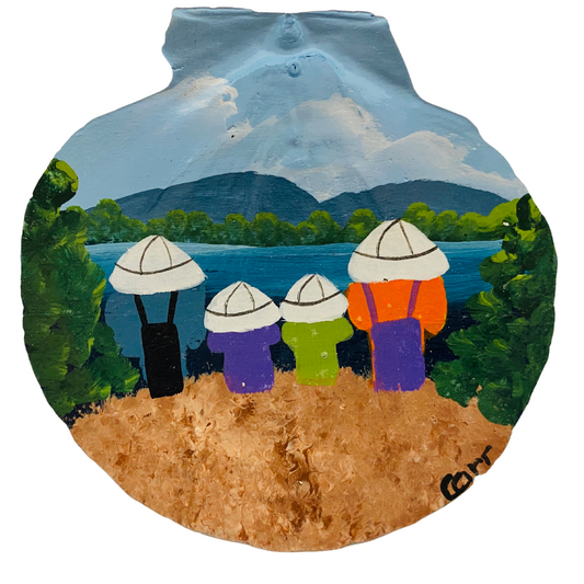 Personalized 4 Hikers Hand Painted on a Scallop Shell