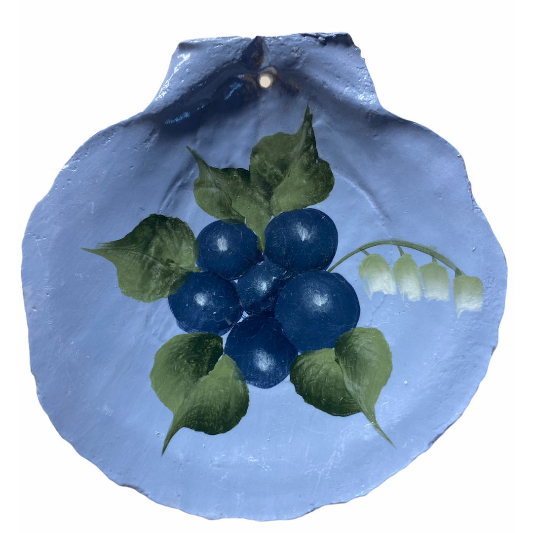 Blueberries Hand Painted on a Scallop Shell