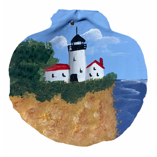 Bass Harbor Lighthouse Hand Painted on a Scallop Shell