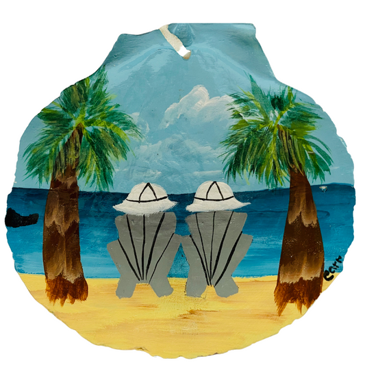 Personalized Caribbean Beach with 2 Hand Painted on a Scallop Shell