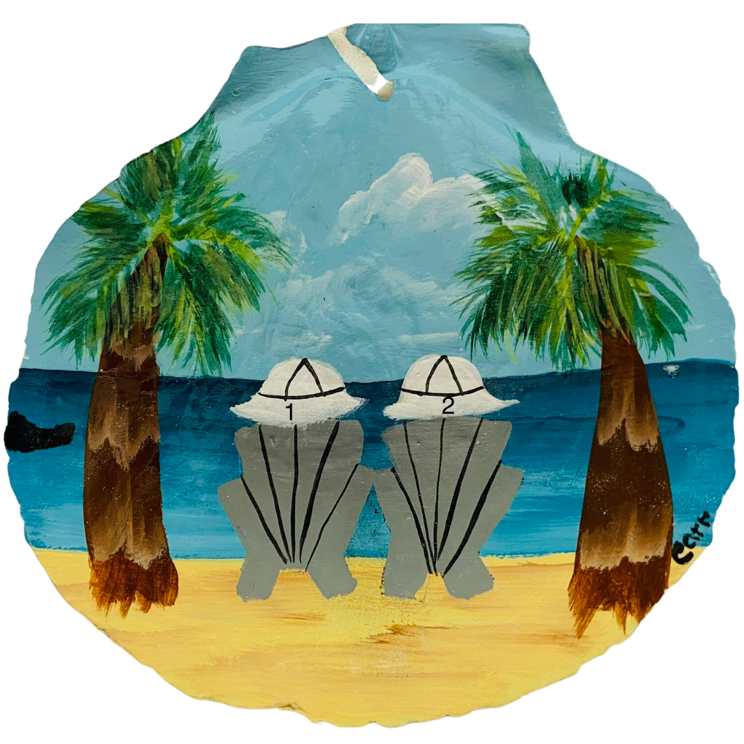 Personalized Caribbean Beach with 2 Hand Painted on a Scallop Shell