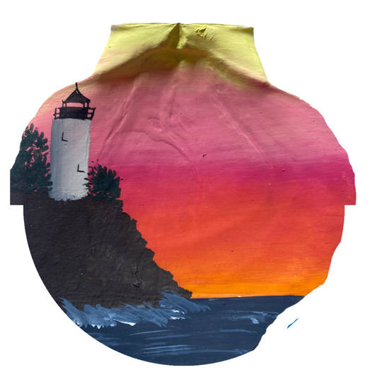 Lighthouse at Sunset  Hand painted on a Scallop Shell