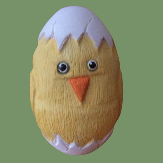 Hand Carved Wooden Easter Egg with a Yellow Chick 4.25"