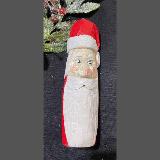 Hand Carved Santa Claus with a  Stocking Hat Christmas Tree Ornament 4"