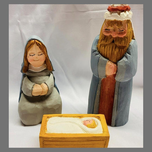 Hand Carved Mary, Joseph and Baby Jesus Nativity  Set of 3 figures