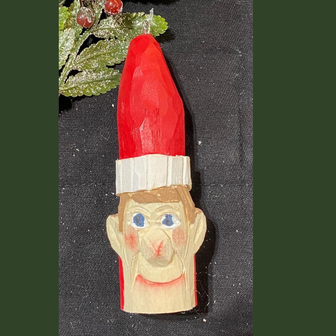 Hand Carved Elf Christmas Tree Ornament 4"