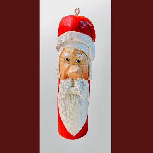 Hand Carved  Santa Claus with short stocking cap Christmas Tree ornament 4"
