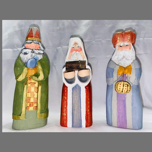 Hand Carved 3 Wisemen set of 3 Nativity pieces 6"
