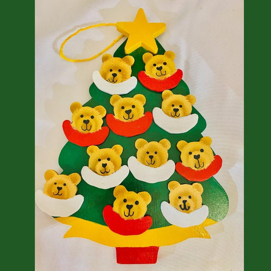 Personalized Ornament  11 Bear Faces on a Christmas Tree 6" x 4.5"