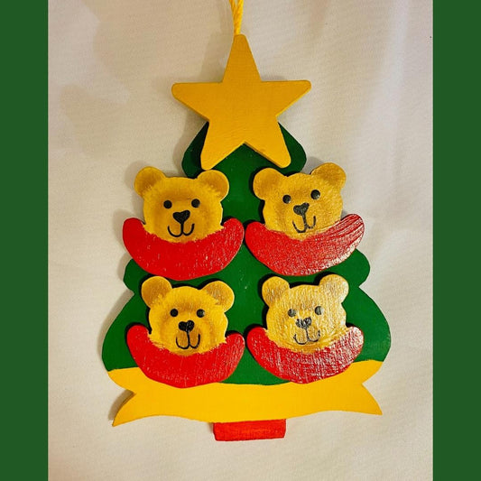 Personalized Ornament with  4 Bear on a Christmas Tree 4.5" x 3.5"