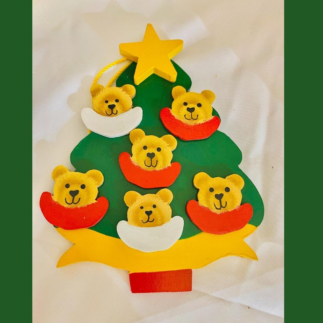 Personalized Ornament  6 Bear Faces on a Christmas Tree 6" x 4.5"